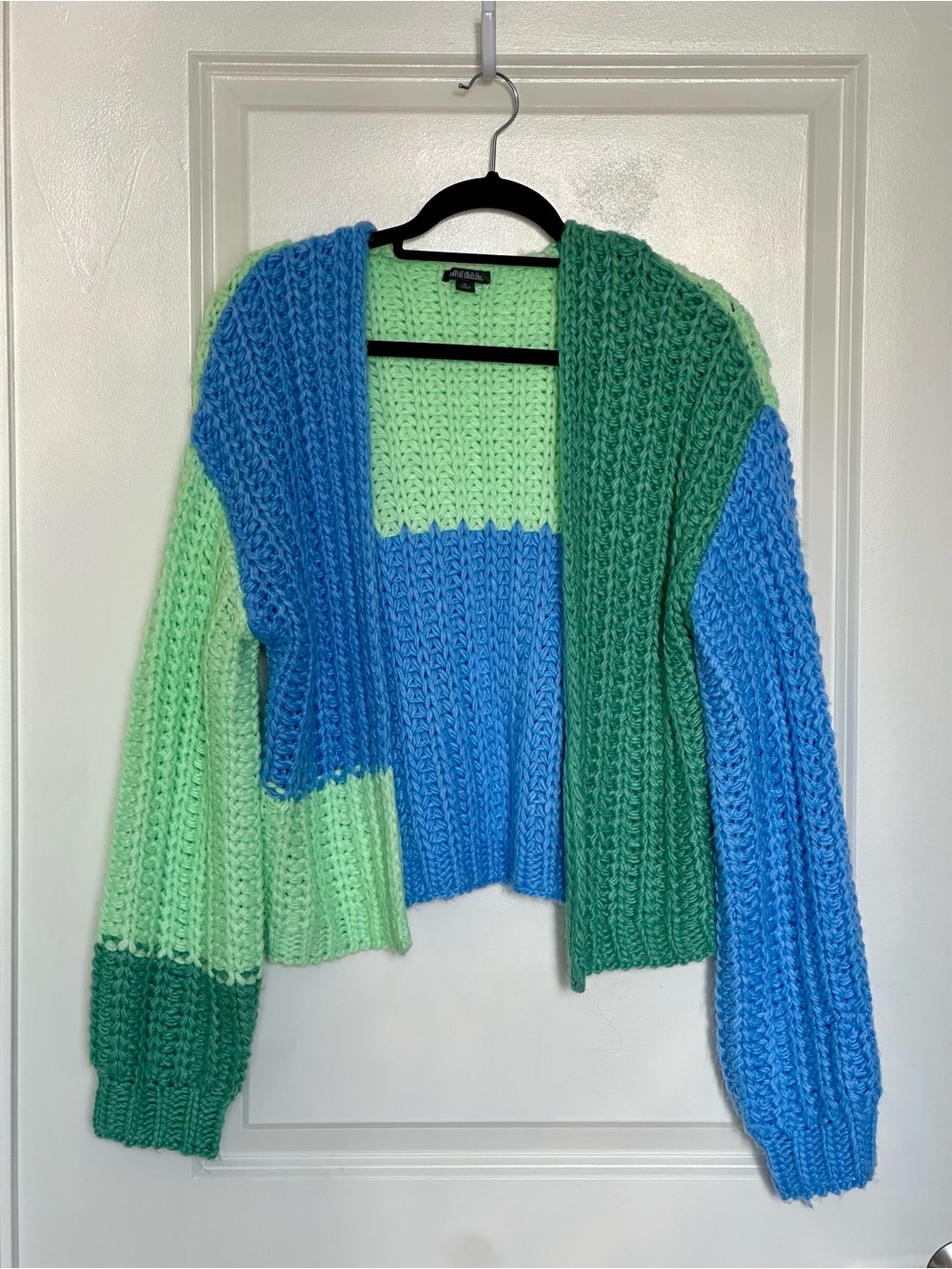 wild fable Blue & Green Chunky Colorblock Open Cardigan